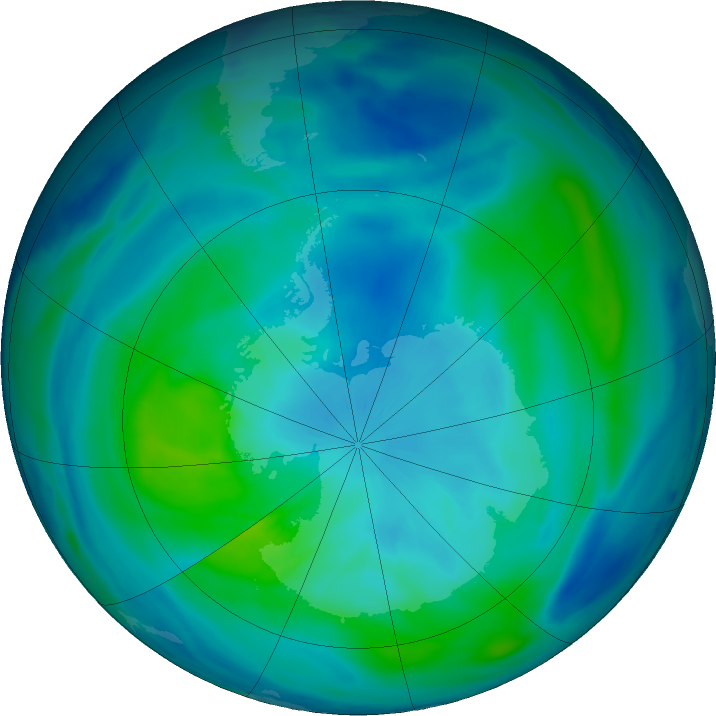 Antarctic ozone map for 18 March 2019